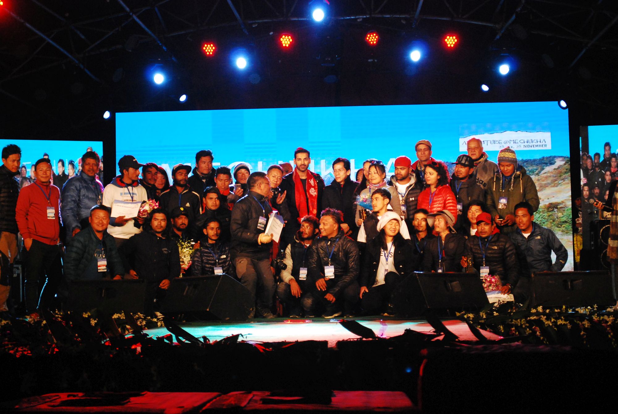 Participants and crew of the Accuracy Competition posing for a group picture with Bollywood Actor, John Abraham at the Closing and Award Ceremony on 25th November 2017.